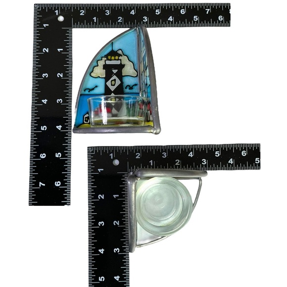 Lighthouse Stained Glass Candle Holder Vintage Painted Glass Art Piece - Picture 9 of 16
